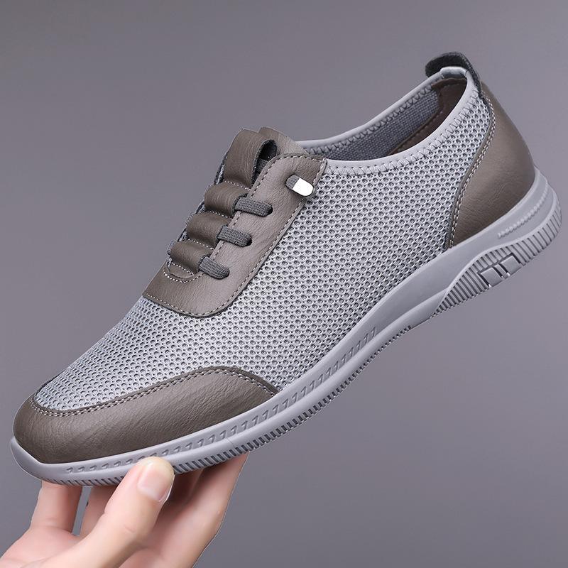 Summer New Designer Mesh Shoes for Men Solid Color Fashion Lace Free Casual Shoes Male Soft Sole Sports Driving Shoes Man