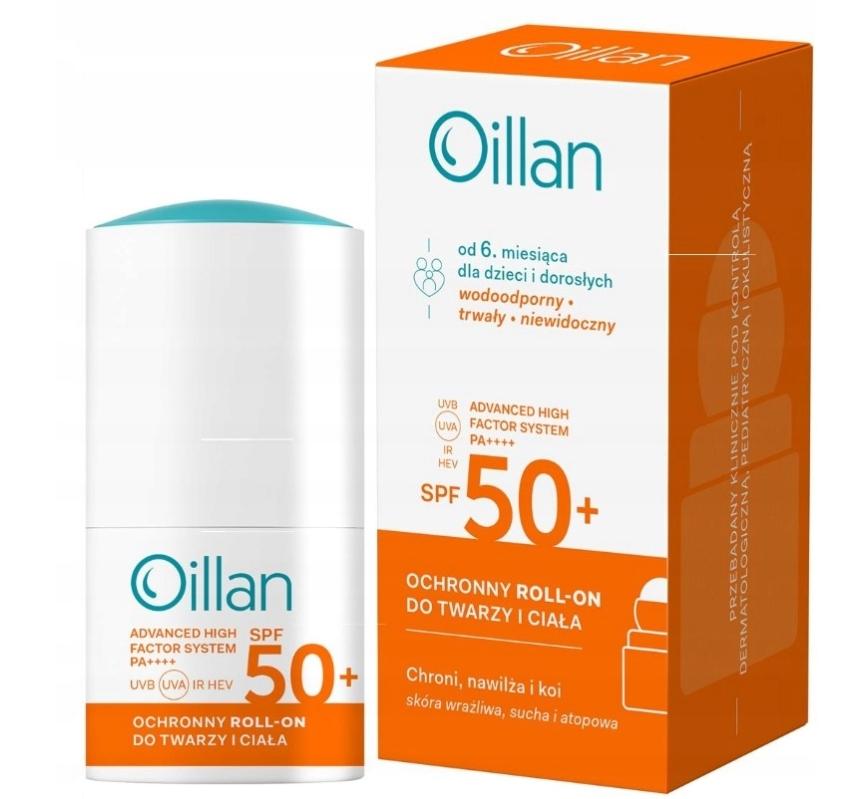 Oillan Ochronny roll-on przeciwsłoneczny dla dzieci i dorosłych od 6 miesiąca SPF50+, 50 ml