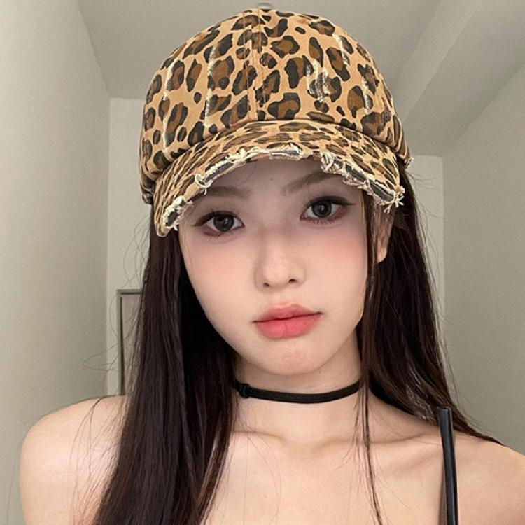 Cool Distressed Leopard Print Baseball Hat For Female and Teens Eye Catching Sun Hat For Streetwear Outdoor Actvitiy