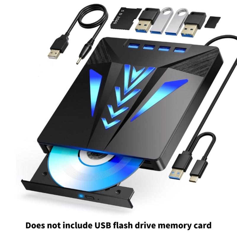 External Disc Drive for Laptop 6 In 1 USB Portable Disc Player External Disk Drive with Card Slot 3 USB2.0 1 USB3.0 Port