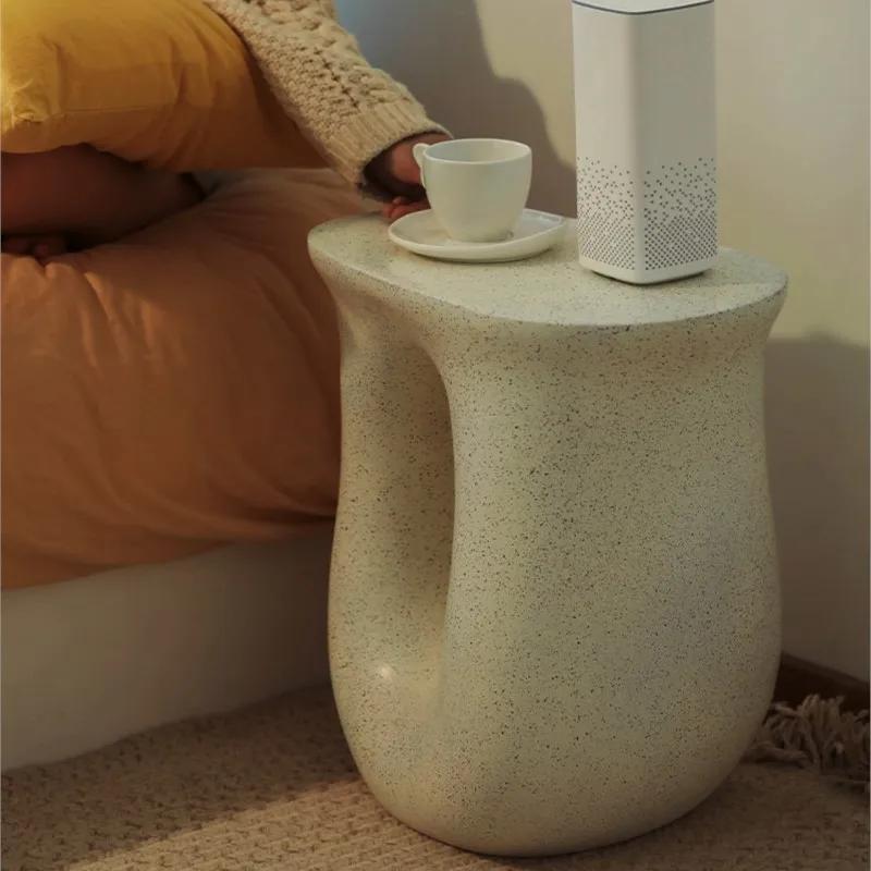 Creative Cream Bedside Small Side Table Bedrooms Living Room Sofa Coffee Table Light Luxury Simple Wabi Sabi  Minimalist