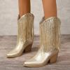 Women's Fringed Cowgirl Boots Concert Western Boot 2025 Spring Summer Vintage Cowboy Boots for Women Pointed Toe Mid-calf Boots
