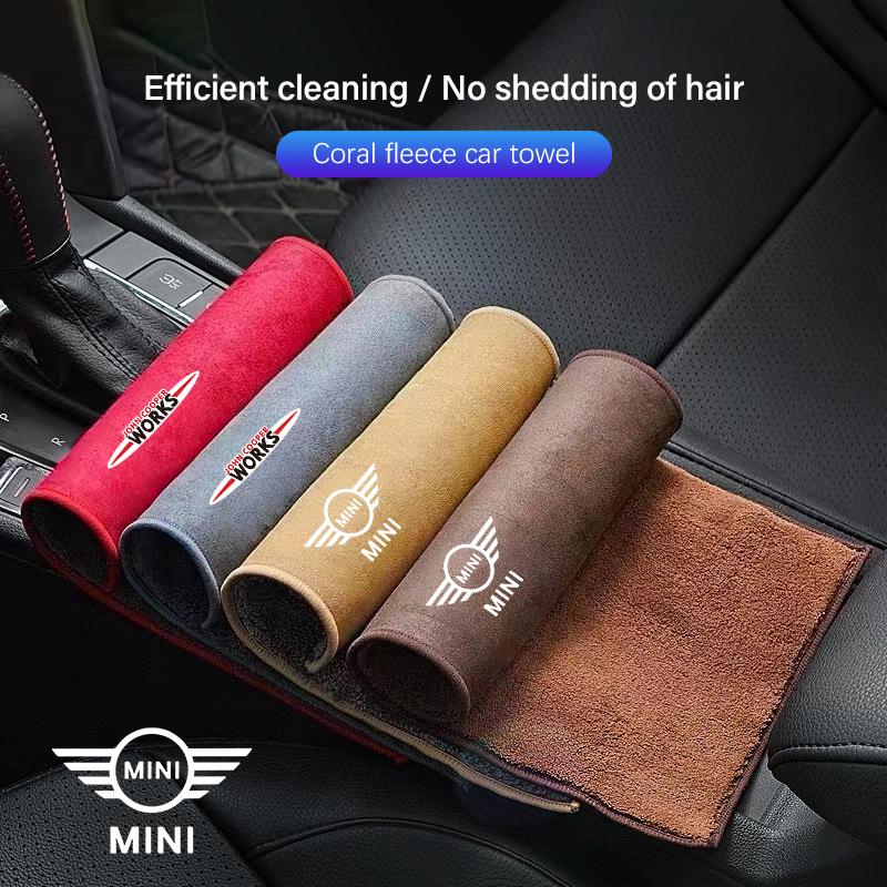 Coral Fleece Car Double-sided Towel Microfiber Cleaning Facecloth For MINI Cooper JCW Countryman Clubman Cabrio Paceman WORKS