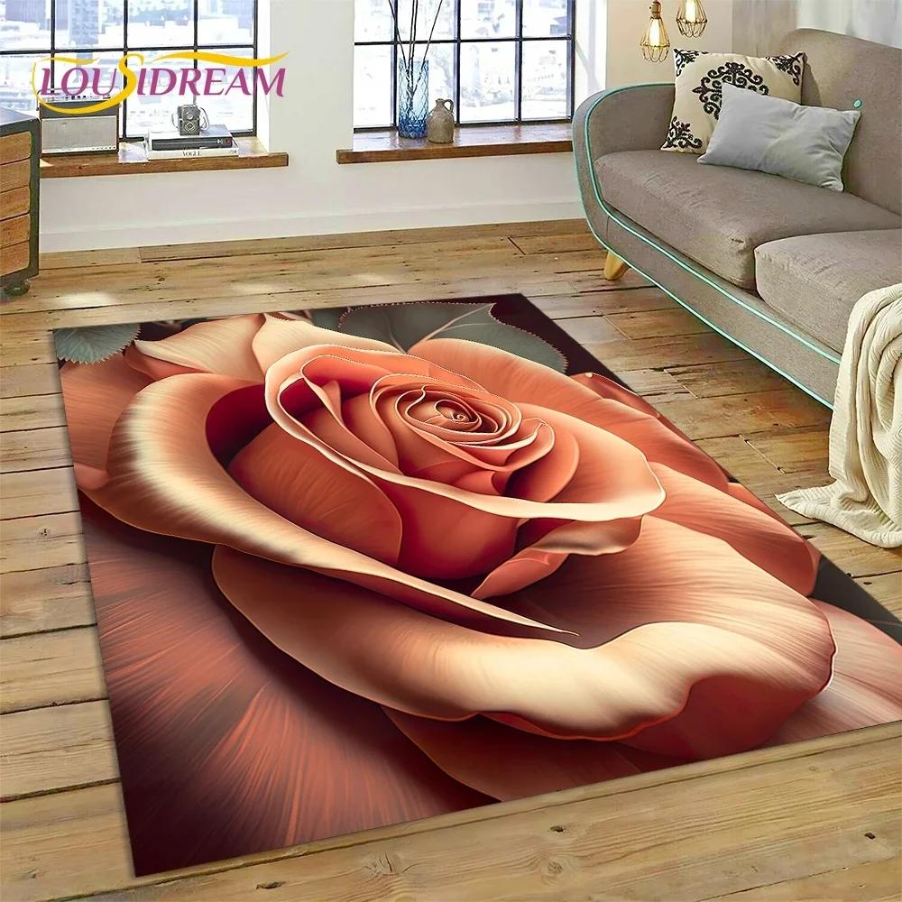 Gül Çiçekleri İskandinav Aşk Romantik Halı Kilim Yatak Odası Oturma Odası Ev Kanepe Dekorasyonu, Çocuk Oyunu Büyük Dekor Yer Paspası