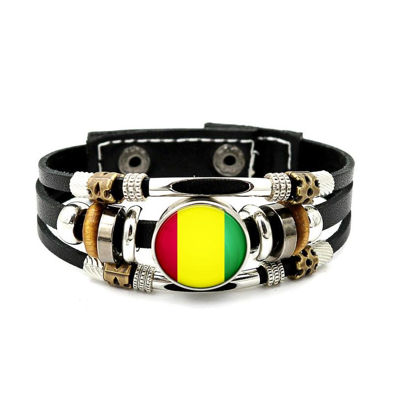 Factory National Country Flag Design Bracelet Crystal Bead Snap Button Sports National Team Jewelry Gift Leather Wrap Bracelet