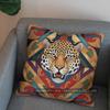 2D Exotic Leopard Head With Geometric Pattern Pillow Cover Pattern Cushion Cover Suitable For Sofa Bedroom Car Pillow Cover