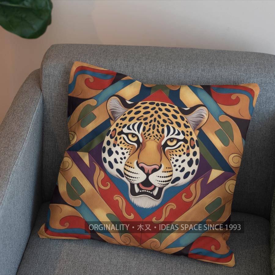 2D Exotic Leopard Head With Geometric Pattern Pillow Cover Pattern Cushion Cover Suitable For Sofa Bedroom Car Pillow Cover