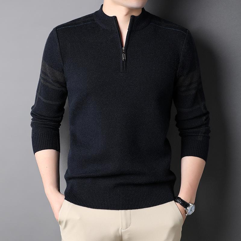

Зимний новый модный мужской повседневный теплый свитер с длинными рукавами для молодежи и людей среднего возраста, полуводолазка на молнии XXXL