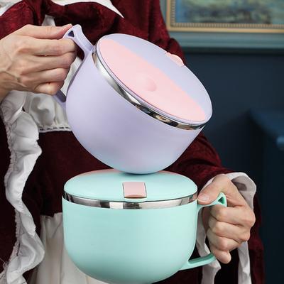 Yousheng 900ml/1200ml Noodle Bowl with Lid Anti-scalding Handle Drain Hole Japanese Style Double-wall Ramen Bowl Kitchen Tool Daily Use