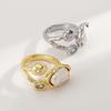 Vintage White Imitation Pearl Open Rings for Women 2026 Fashion Metal Irregular Geometric Pearl Ring With Zircon Wedding Jewelry