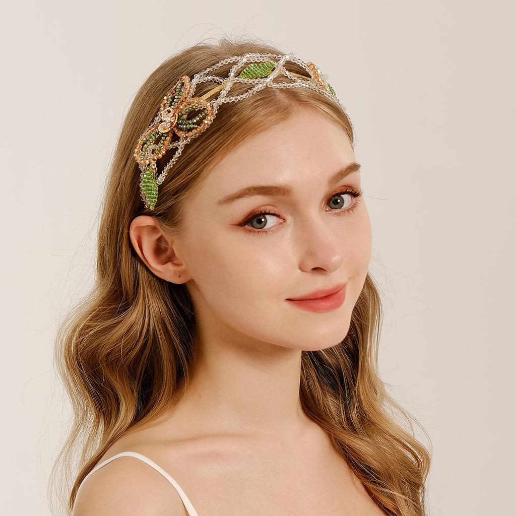 Korean Small Fragrant Style Hair Hoop Ins Internet Celebrity Hair Accessories Women's Prom Wedding Headband Fashion Grid Crystal Handmade Hair Hoop
