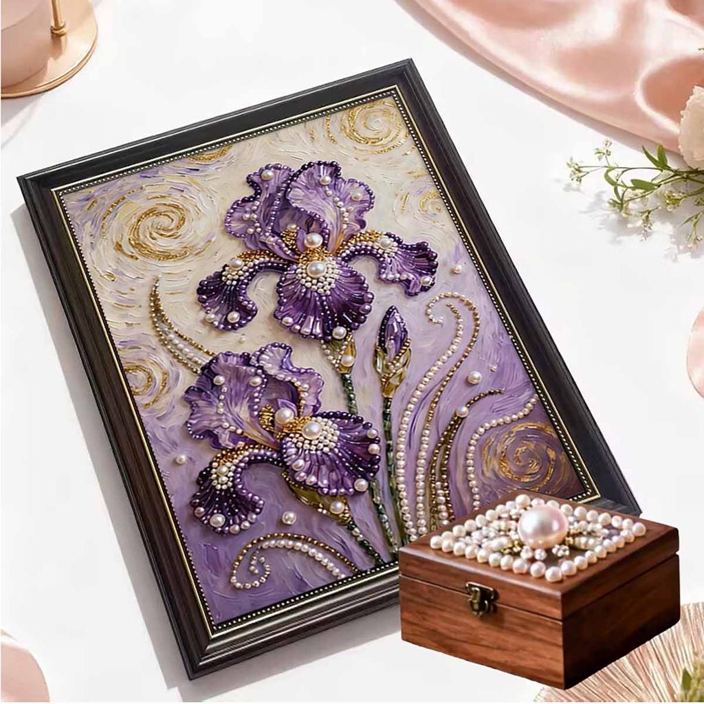 Pearl Purple Flower DIY Diamond Art Kits 15.7x19.6inch Gem Art Diamond Painting Kits Without Frame for Adults Gift Idea Home Wall Decor