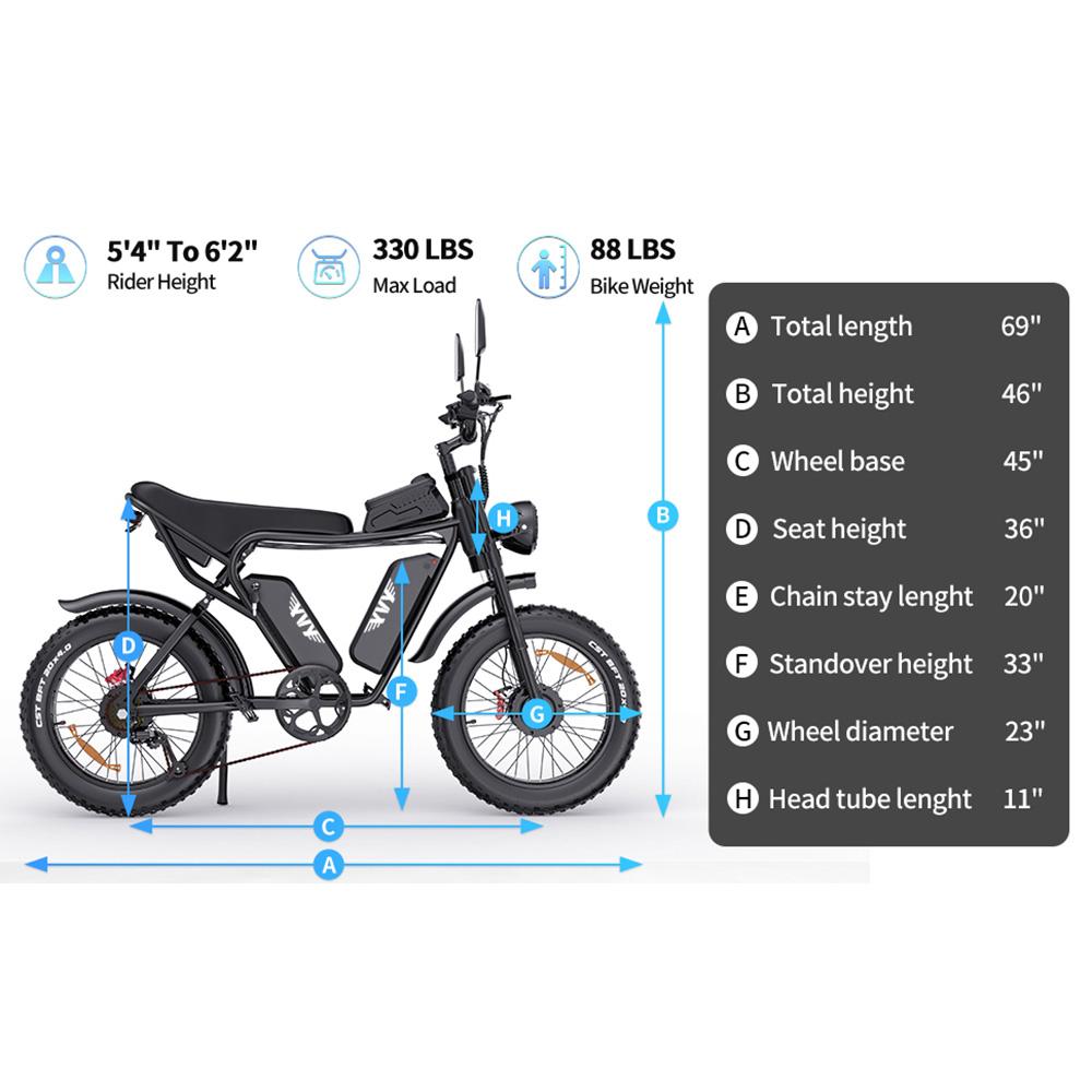 Elektrisches Mountainbike YVY 20" 1000Wx2 Motor Erwachsenen E-Bike 52V 40AH Max. Reichweite 180Km Last 150Kg Schwarz C20 Max