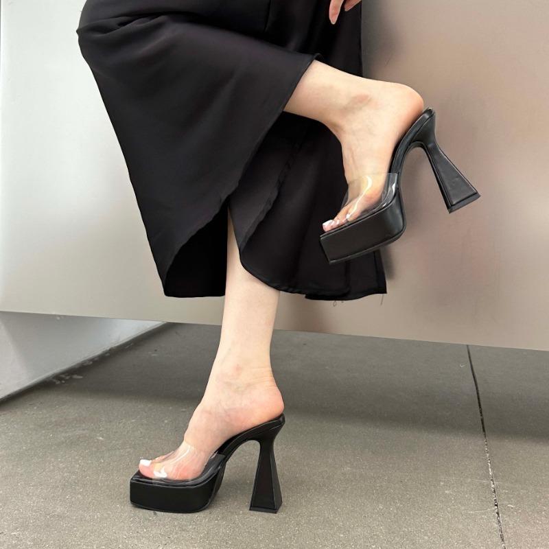 Fashion Hot Selling Elegant Women Transparent Slippers Fashion Heel Platform High Heeled Sandals Summer Open Toe Large Size Shoes