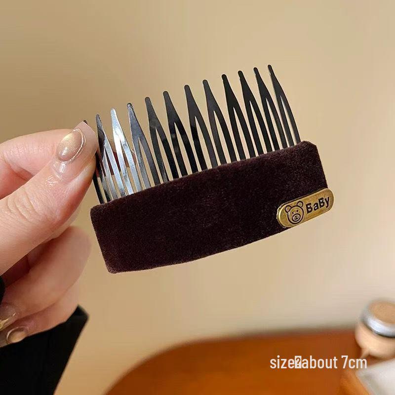 Velvet Upside Down Comb Hair Clip for Women - Fixes Bangs, Baby Hair, and Back of Head Hairpin Headwear, Retro Autumn/Winter 2025 Style.