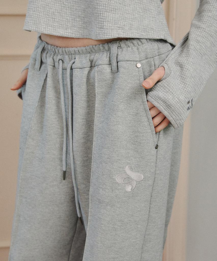 Eobdeulaepeuteu Cotton Blend Wide Track Pants [Grey]