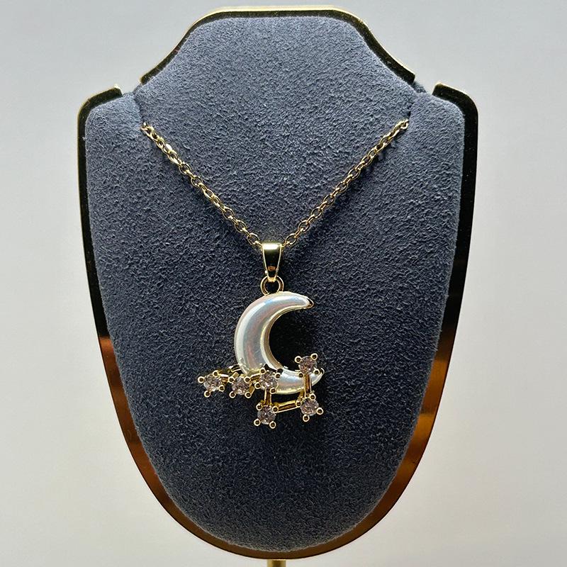 18K Gold-Plated Titanium Steel Women's Necklace with Zircon Moon Pendant