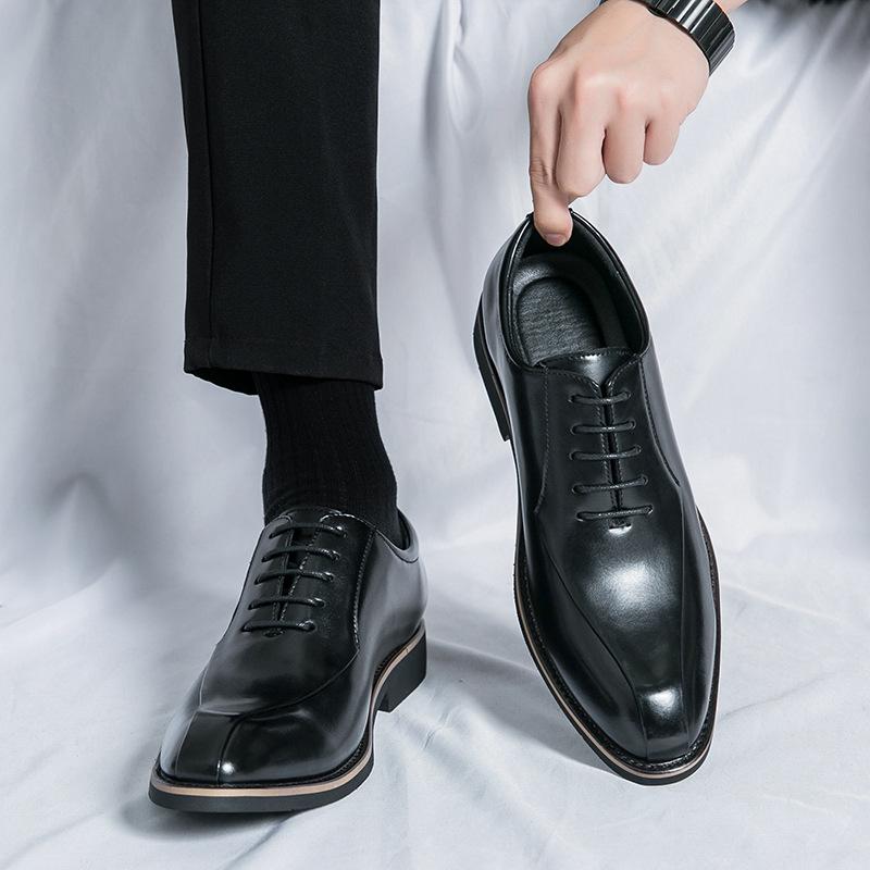 Men s Large Size Four Seasons British Style Leather Lace-up Shoes - Business Casual 42 чёрный