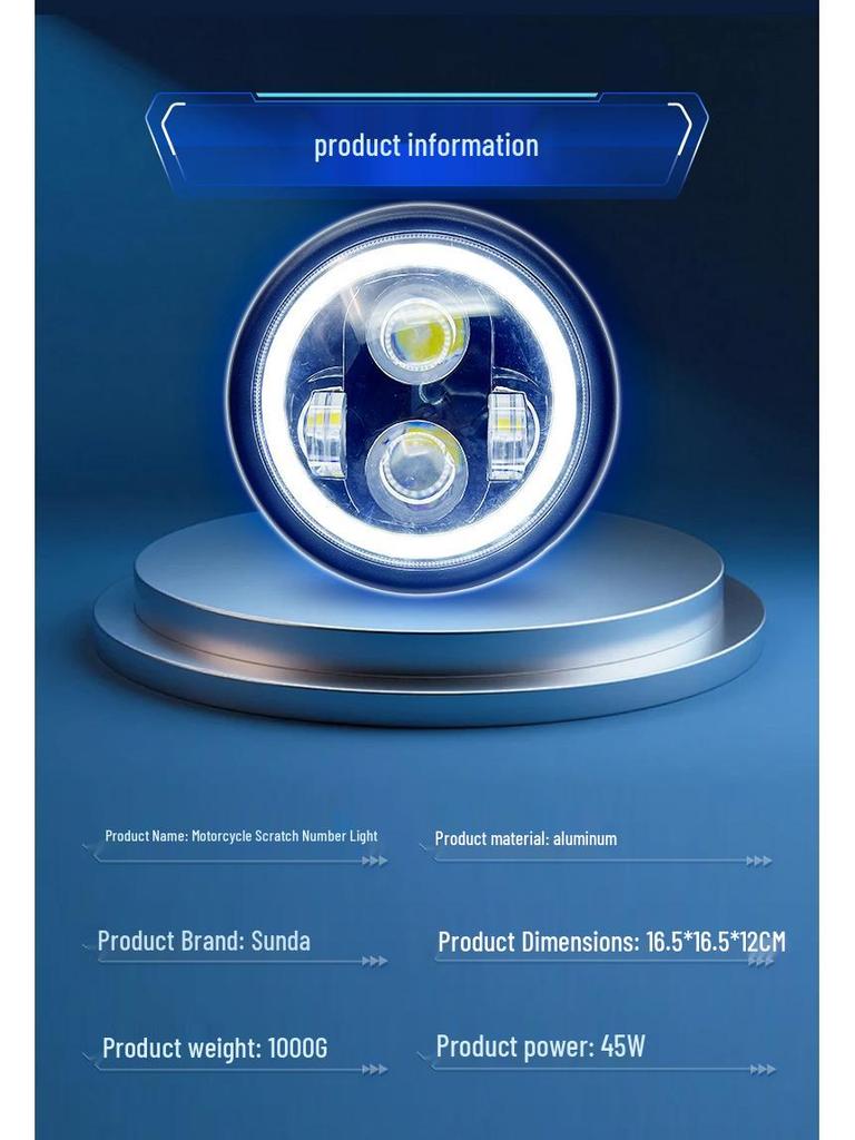 Motorcycle LED Headlight: 4-Bead Full Circle, High Brightness, Waterproof, Improved Heat Dissipation.