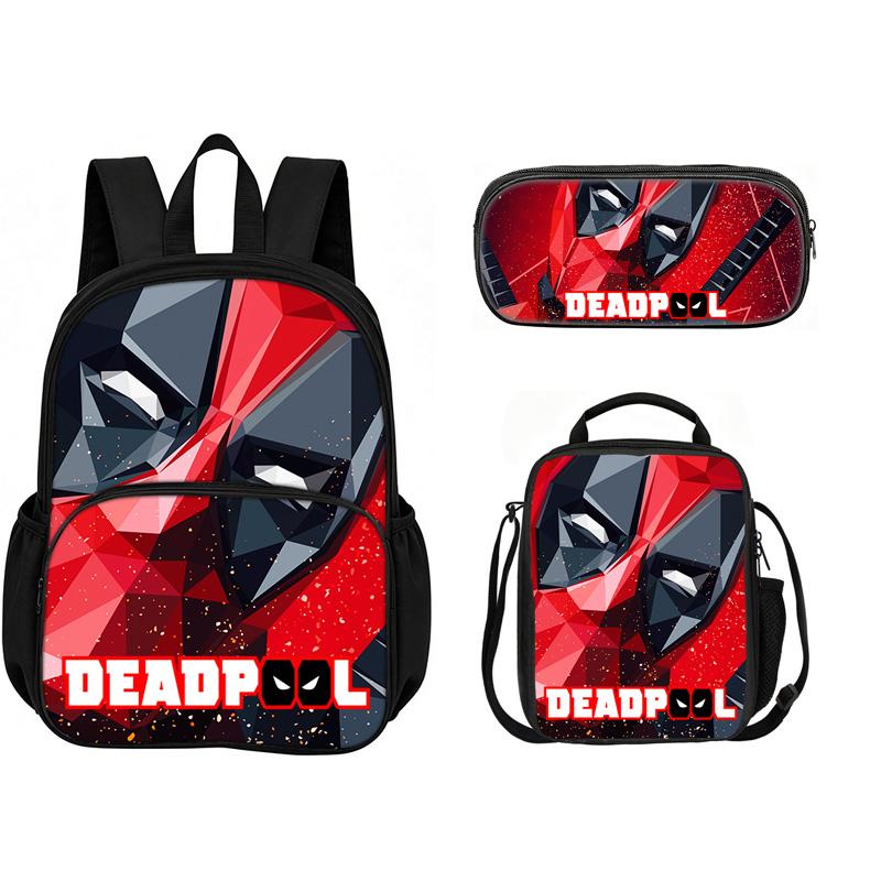 Deadpool  School 3Pcs Set with Front Pocket Backpack+lunch Bags+Pencil Bag Fashion Schoolbag Backpack Trend Kids Gift