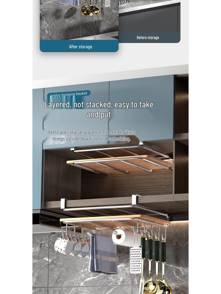 Under-Cabinet Multifunctional Kitchen Storage Rack for Cutting Boards
