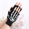Adult Halloween Skeleton Skull Half Finger Glow In The Dark Luminous Punk Gloves Women Winter Fingerless Knitted Black Mittens