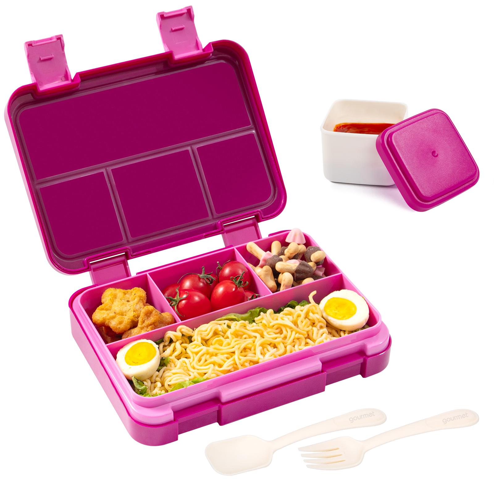 

1180ml Adorable Cartoon Printed Bento Box Microwavable Divided Lunch Box Leakproof BPA-Free Food Container for School Student 5&1 рожевий червоний колір