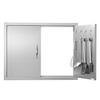 BBQ Access Door, 787x609 Mm Double Outdoor Kitchen Door, Stainless Steel Flush Mount Door, Double Wall Vertical Door with Handles and Hooks, for BBQ