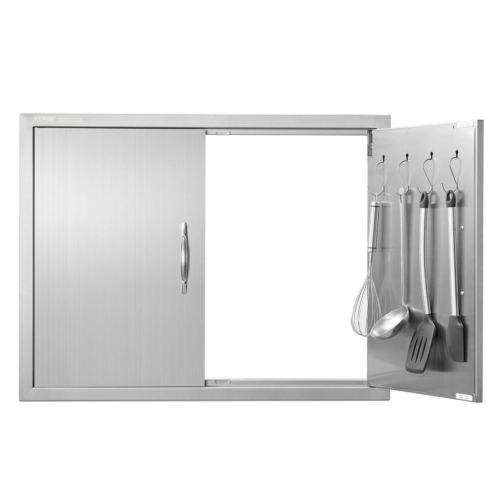 BBQ Access Door, 787x609 Mm Double Outdoor Kitchen Door, Stainless Steel Flush Mount Door, Double Wall Vertical Door with Handles and Hooks, for BBQ