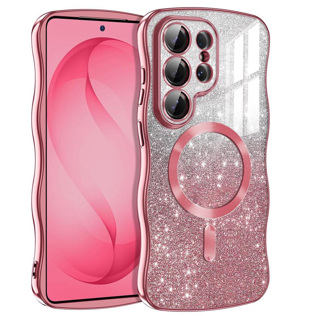Luxury Glitter for Magsafe Case For Samsung Galaxy S26 Ultra S25 S24 Plus Plating Soft TPU Wireless Charging Wave Frame Cover