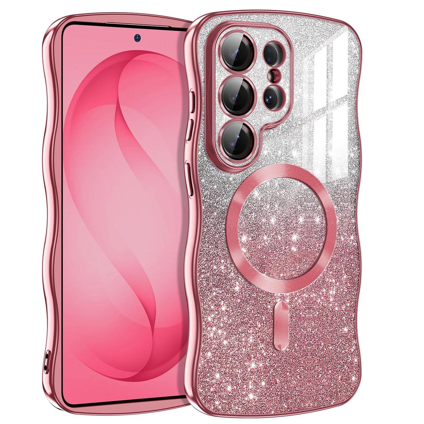 

Luxury Glitter for Magsafe Case For Samsung Galaxy S26 Ultra S25 S24 Plus Plating Soft TPU Wireless Charging Wave Frame Cover Galaxy S5 Plus