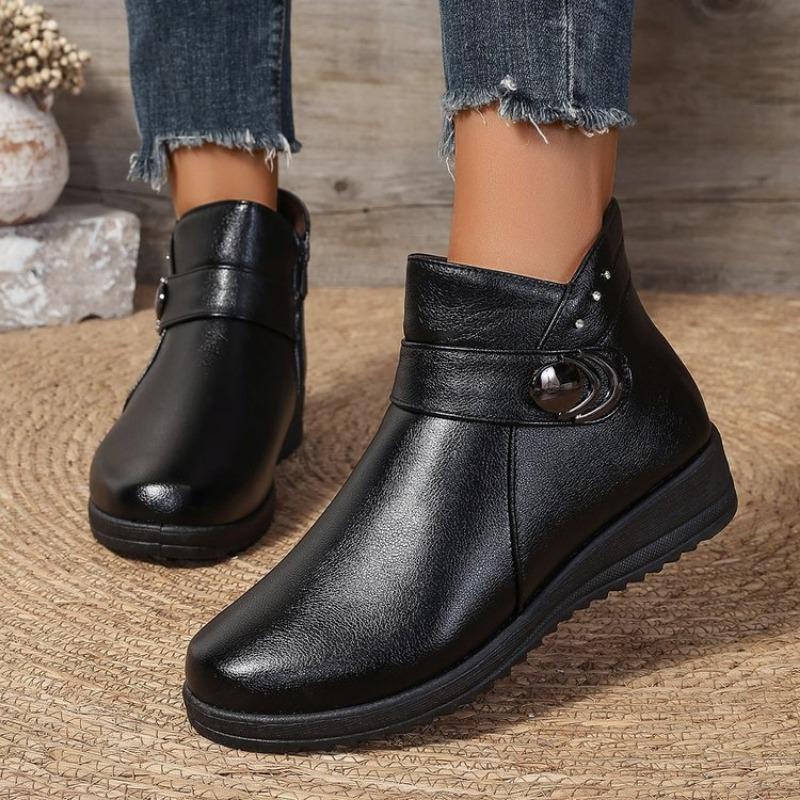 

Large size mother boots autumn and winter new thick-soled high-top velvet thermal cotton boots side zipper women s boots 36 чёрный