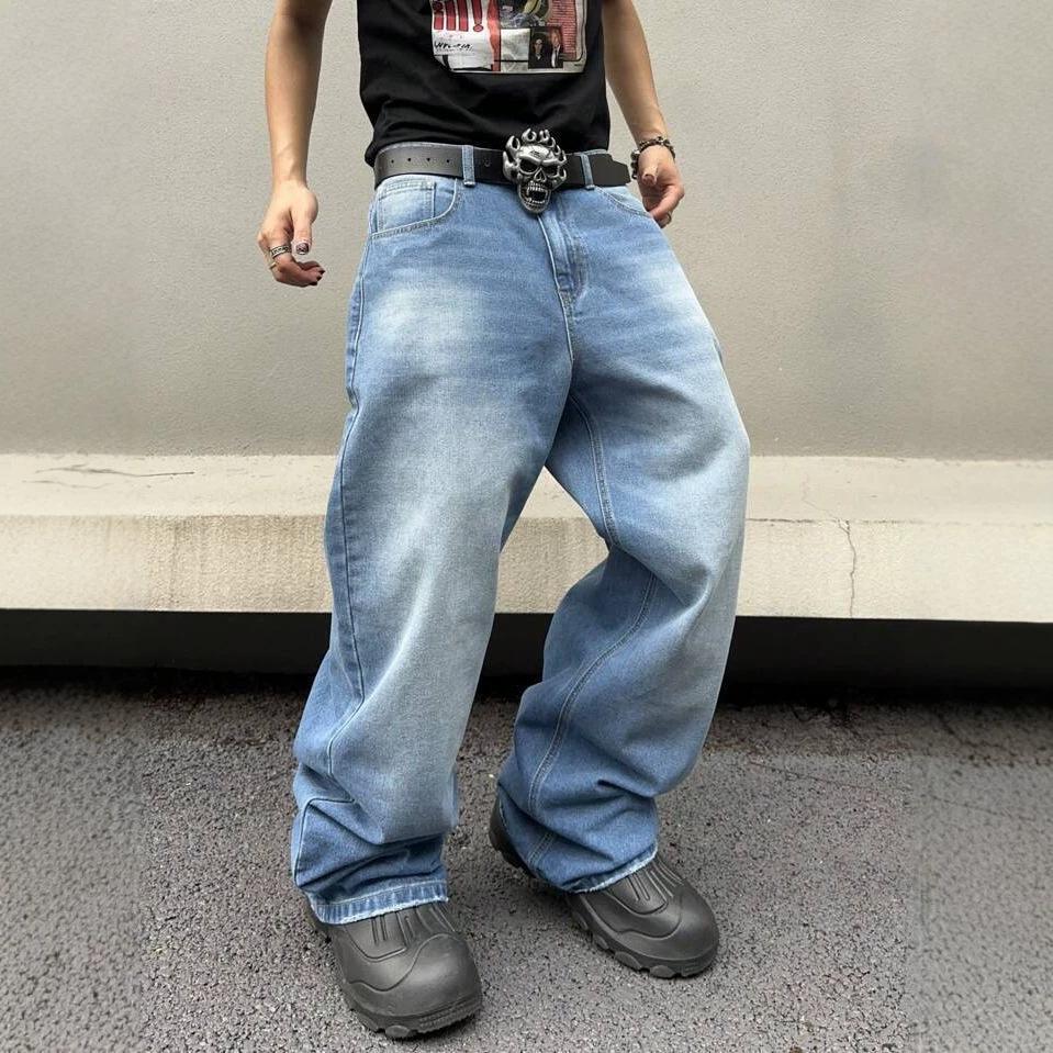 Summer new beard men's straight loose wide-leg American retro high-end jeans