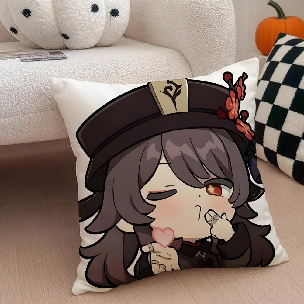 MiHoYo heiß lustig Genshin Emotes Meme Kissenbezug Überwurf-Kissenbezug Versteckter Knopf Strapazierfähiges Polyester Stuhlkissen