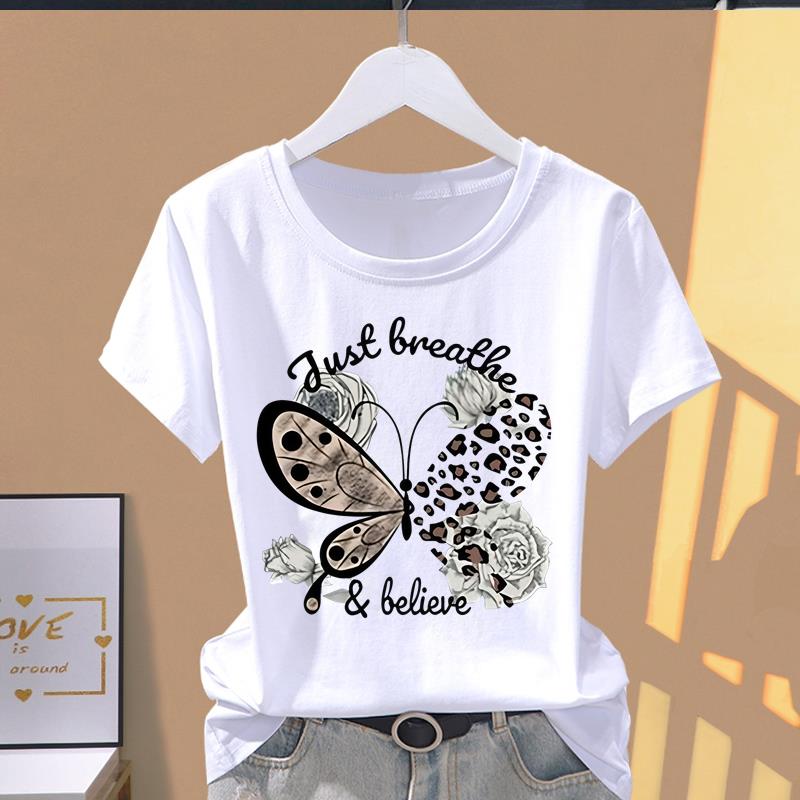 (Asian Size) lovely flower trend cute Casual T Short Sleeve T-shirts Women's Top Print O-neck Fashion Female Clothing Graphic Tee