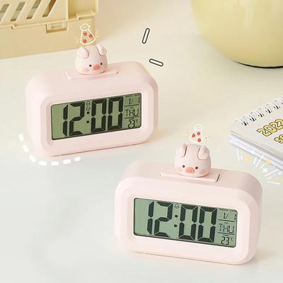 Kawaii LED Digital Clock Cute Rome Decor Cartoon Pig Alarm Clock with Night Light Room Cute Watch Bedroom Bedside Ornaments