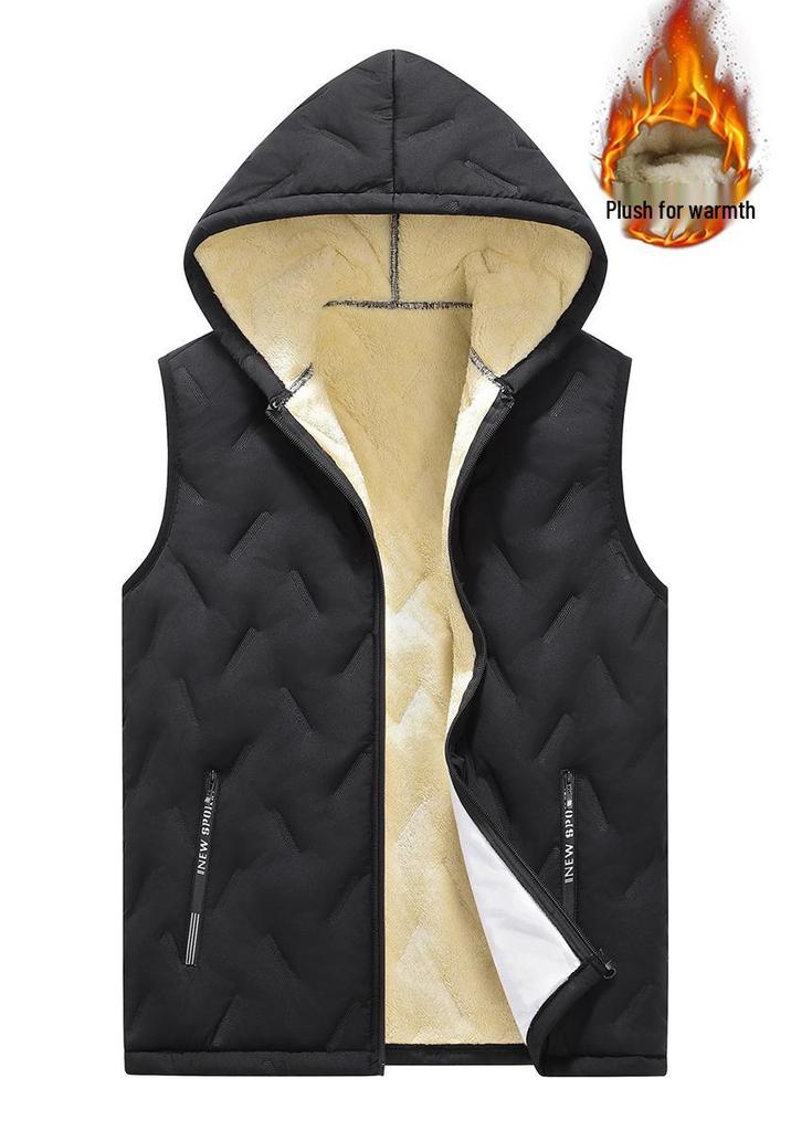 Men's Lambswool Hooded Vest - Thickened, Plus Size, Casual Warm Gilet for Autumn/Winter