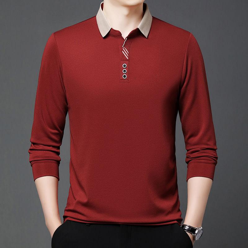 Men's T-shirt Long Sleeve Middle-aged Lapel High-end Cotton Polo Shirt