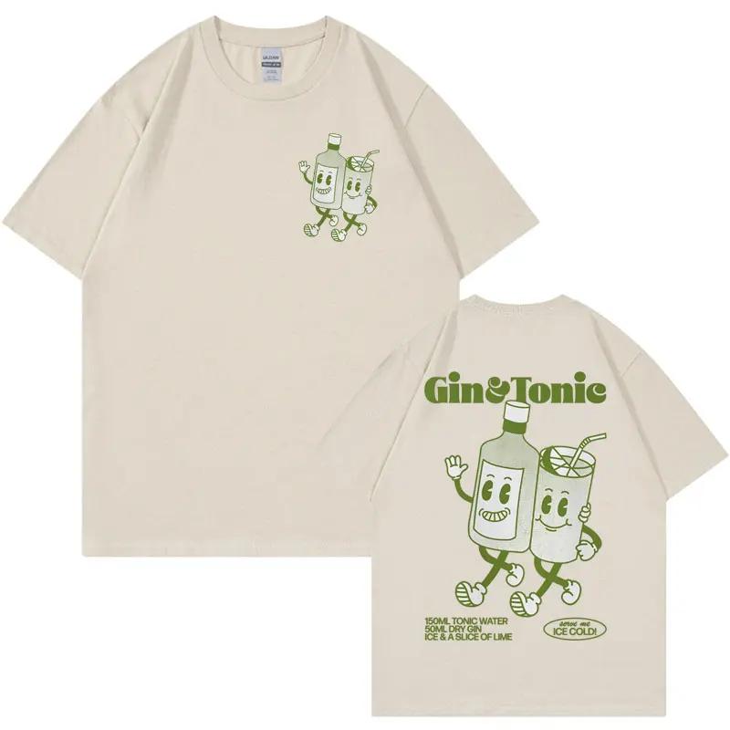 Cotton Cartoon Beverage Bottle Pattern Fun And Fashionable Oversize Hip-hop Street Style 2024 Summer Unisex Short Sleeved Tees