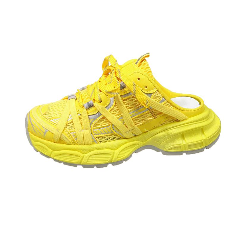 Fashion Baotou Shallow Lace-up Cool Drag Spring and Summer New Round Head Mesh Breathable Platform Casual Sports Shoes