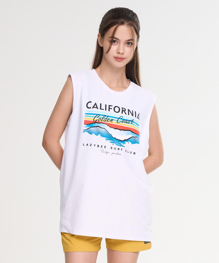 Leijibi [Set] Cool Touch Loose Fit Rash Guard Cover-Up Sleeveless + Swim Shorts Set W White