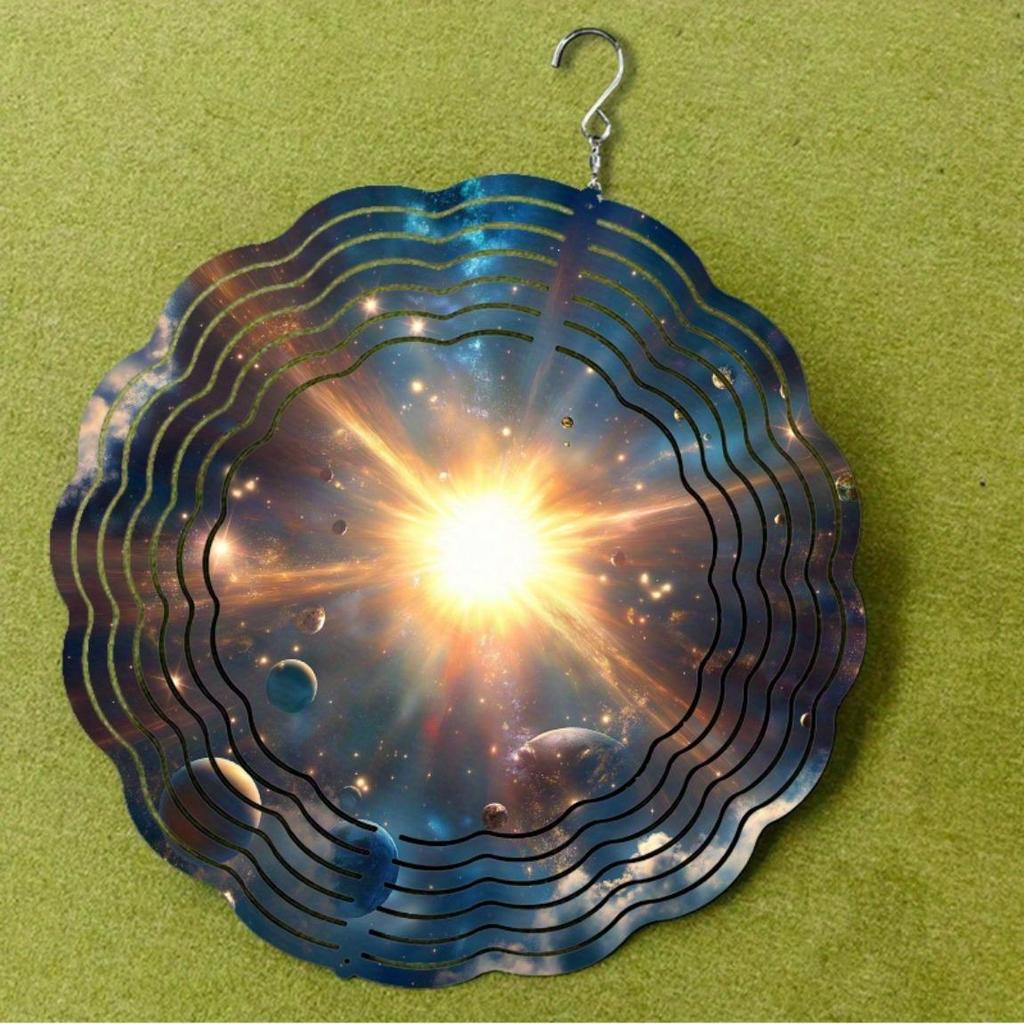 Galaxy Metal Wind Spinner Outdoor Decor 360 Rotating Hook Laser Cut Cosmic Design for Garden Patio Indoor Rustproof Hanging Art