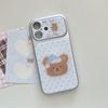 Kawaii Sleepy Bear Blue Polka Dot Clear Phone Case For iPhone 15 16 17 Pro Max INS Cute Large Window Shockproof Cover