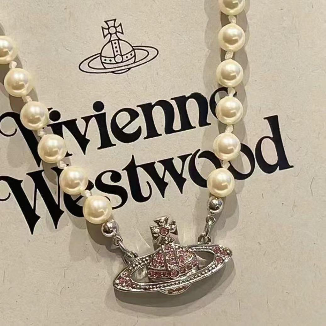 Vivienne Westwood Сатурн Жемчужное Ожерелье: Женский роскошный чокер с цепочкой на ключицу «Планета Вивьен»