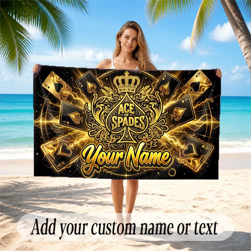 Cards Casino Theme Quick Dry Beach Towel Custom Name Text Print Large Sand Resistant Towel Beach Vacation