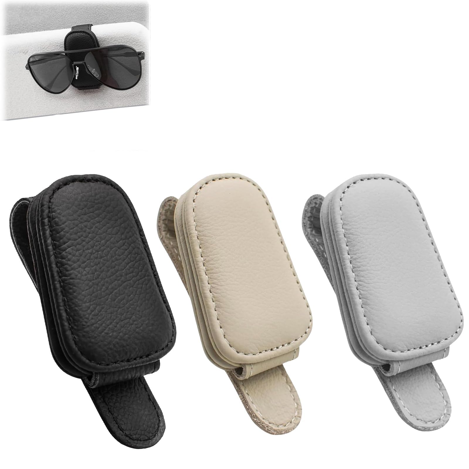 

Set of 3 Sunglasses Holder Car Eyeglasses Clip Leather Material Easy Installation Convenient Car Accessories Glasses Sunglasses