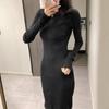 High-necked knitted dress for women's autumn and winter new slim-fitting and thin bottom with hip-wrapped long skirt