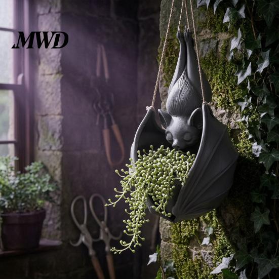 Alternative Gardening Supplies Hanging Bat Plant Pot, Halloween Shaped Planter, 3D Printed Gothic Outdoor Decorations Flower Holder for Indoor