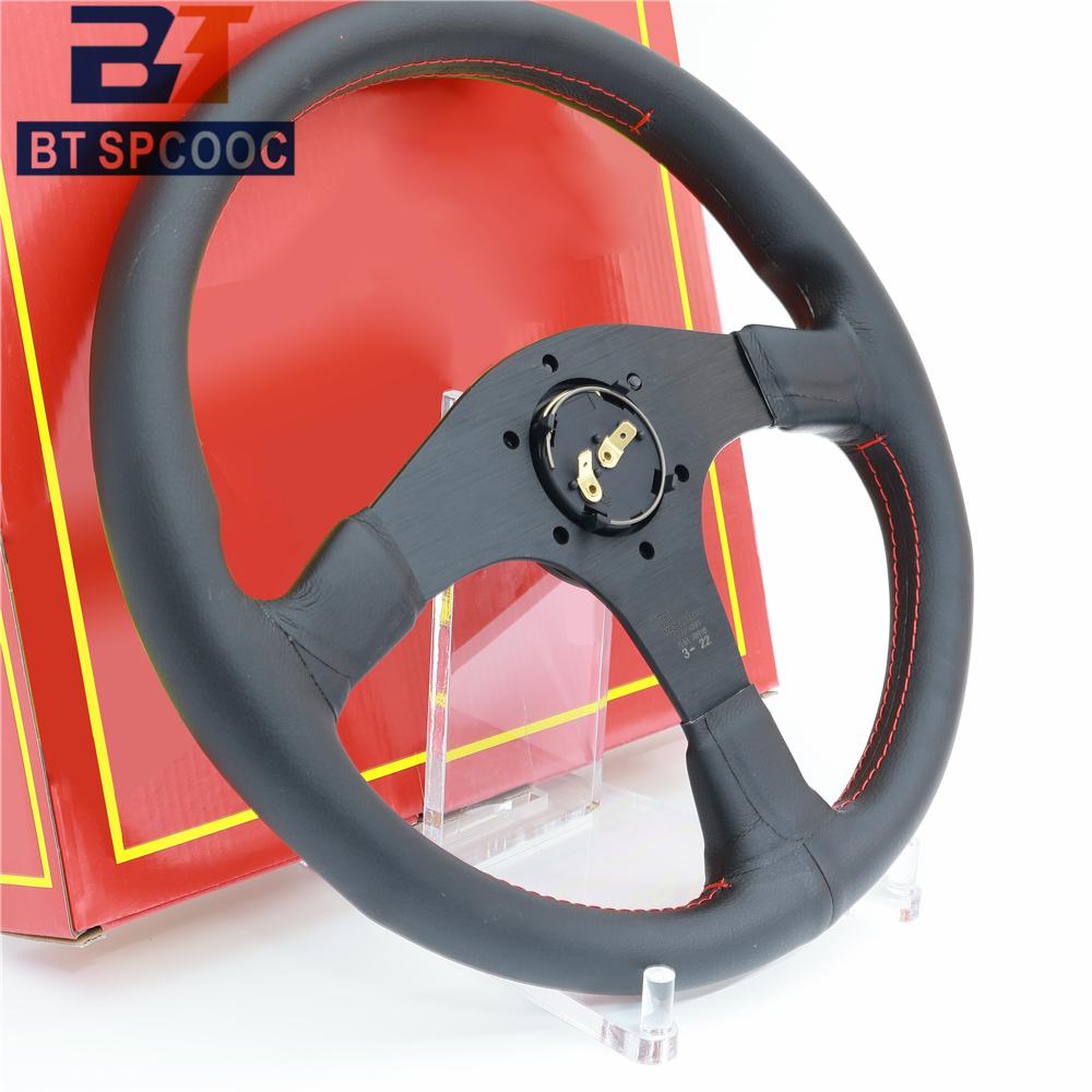 Tuner 14inch 350mm Car Sports Steering Wheel Real Leather Italy Style JDM Red Line M250402