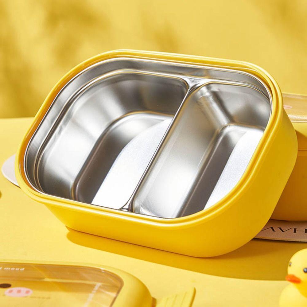 Stainless Steel Lunch Container 2 Compartments Food Storage Box Heatable Duckling Lunch Box  Girls